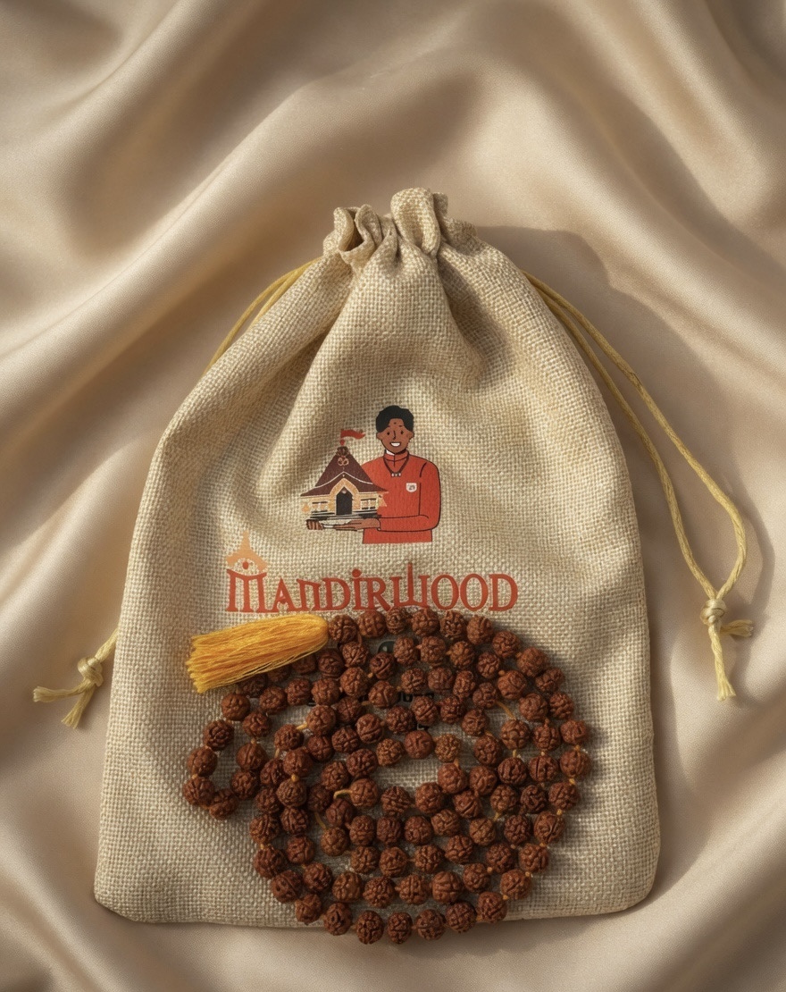 Mandirwood Authentic 5 Mukhi Rudraksha Mala 108 Beads (4-6mm)
