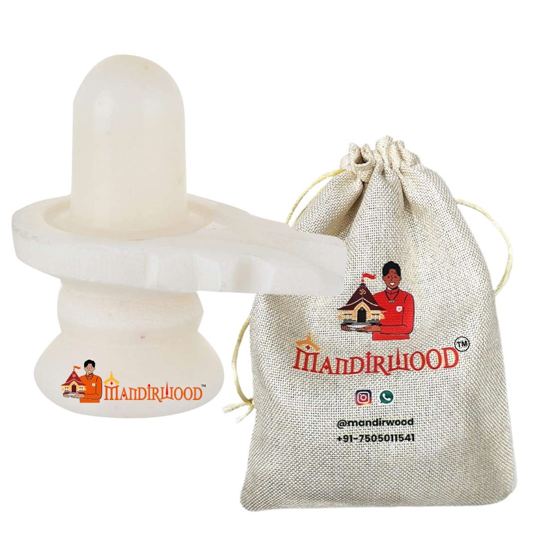 Mandirwood White Marble Shivling, Natural Stone Murti for Home Mandir, Spiritual Peace