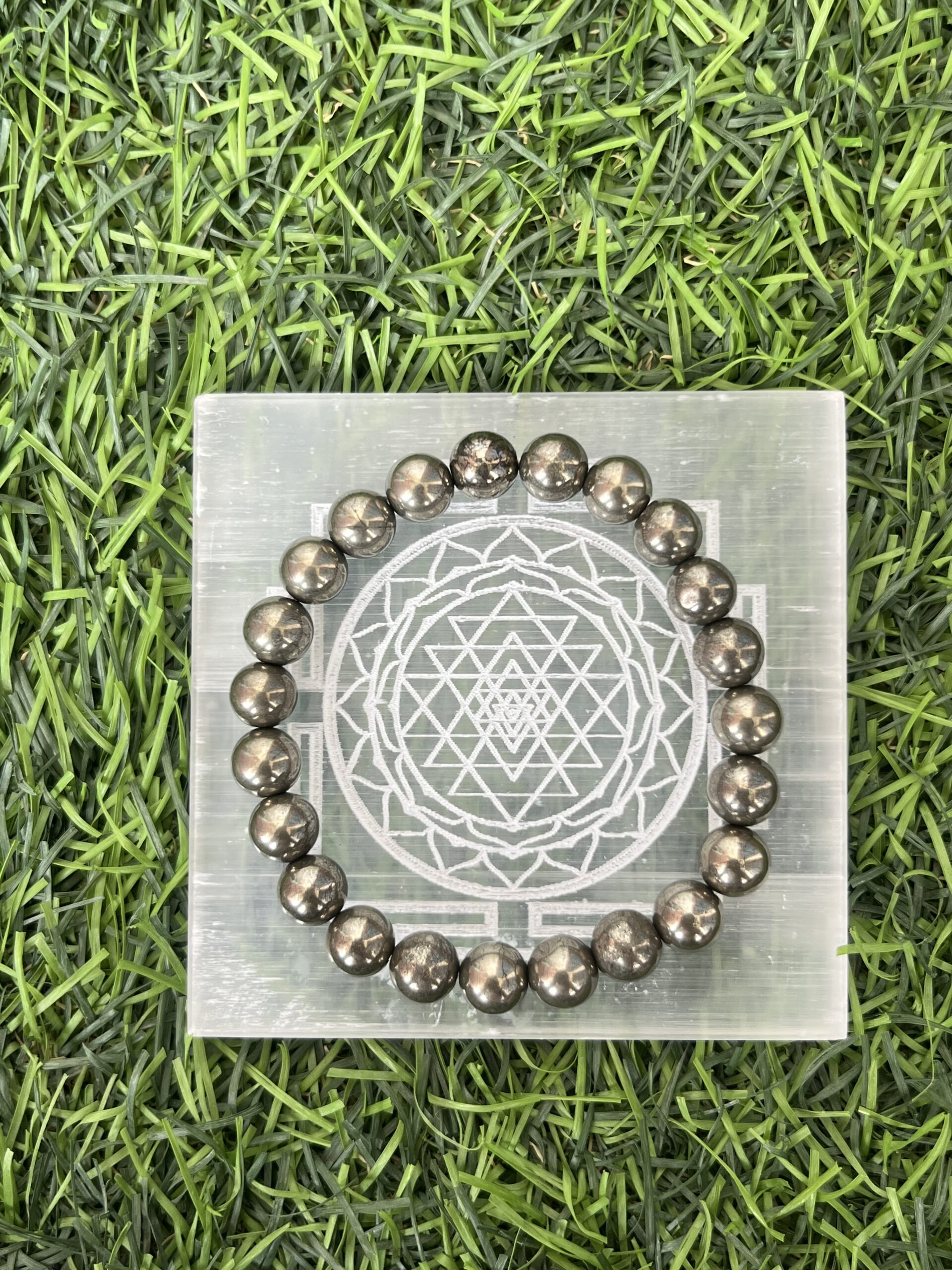 Natural Pyrite Crystal Beaded Bracelet, Stretch Fit, Confidence & Protection Energy