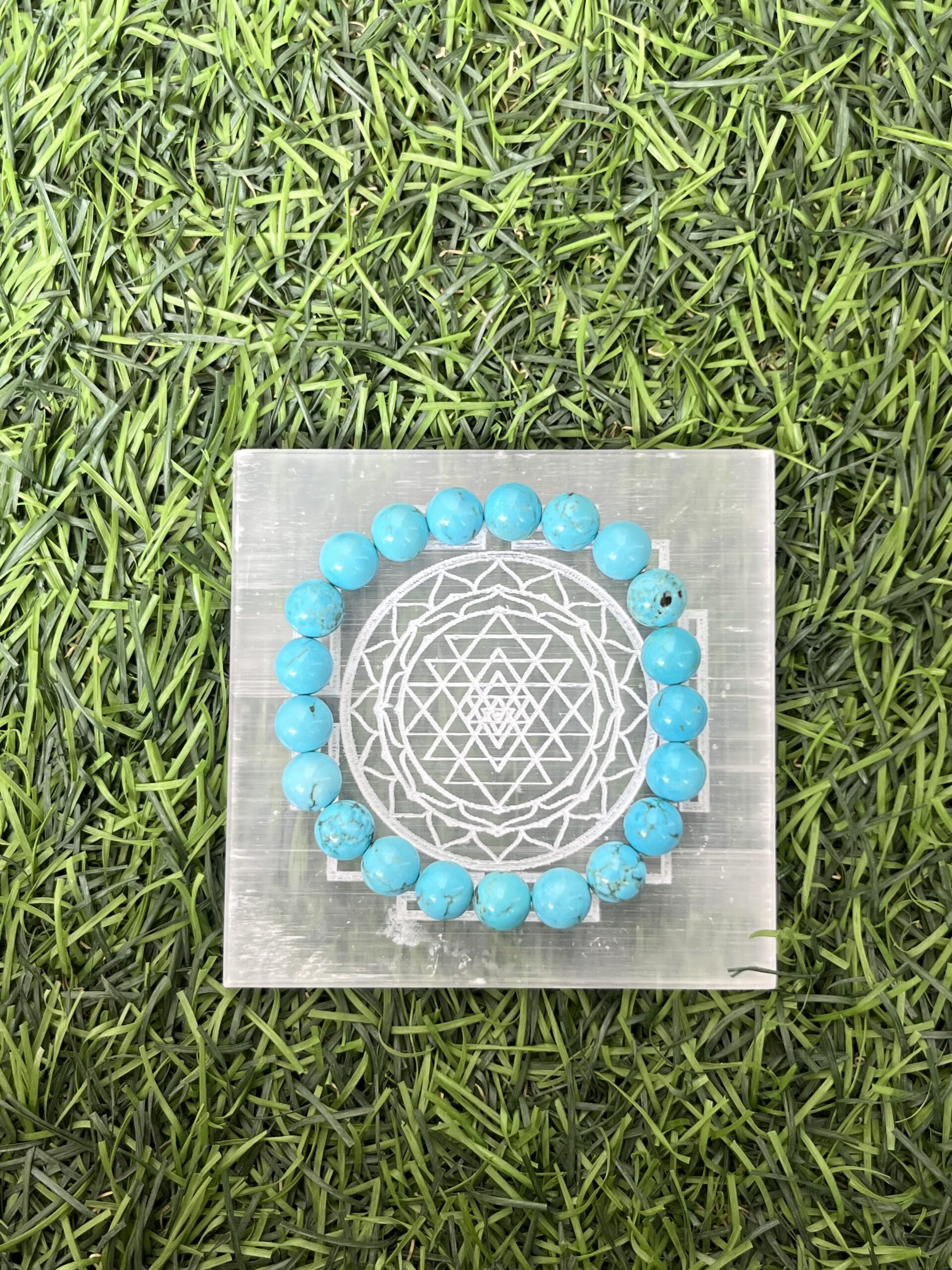 Mandirwood Turquoise Gemstone Stretch Bracelet, Calming Protection Positive Energy