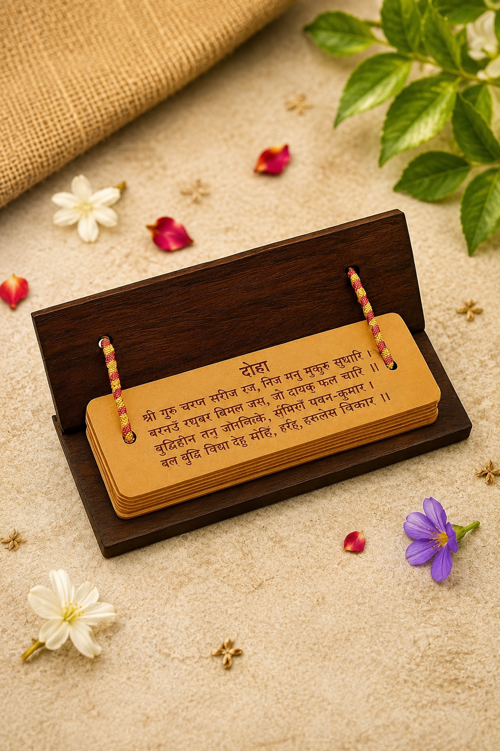Mandirwood Hanuman Chalisa Wooden Book – Sacred Hindi Script Pothi with Durable Hardcover for Devotional Reading Meditation Blessings