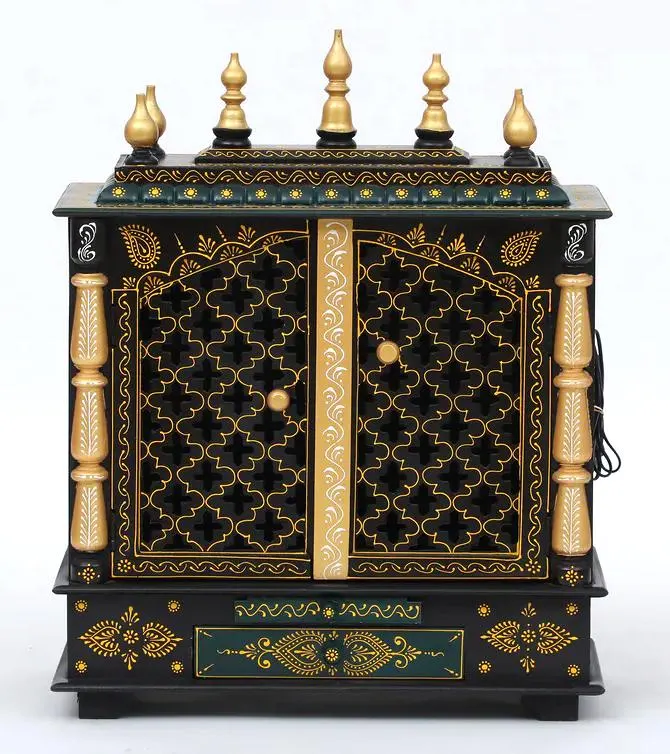 Mandirwood Gold Black Wooden MDF Mandir with Drawers – Handcrafted Hindu Temple for Home Pooja, Decorative Spiritual Decor, 24x12x30 Inch