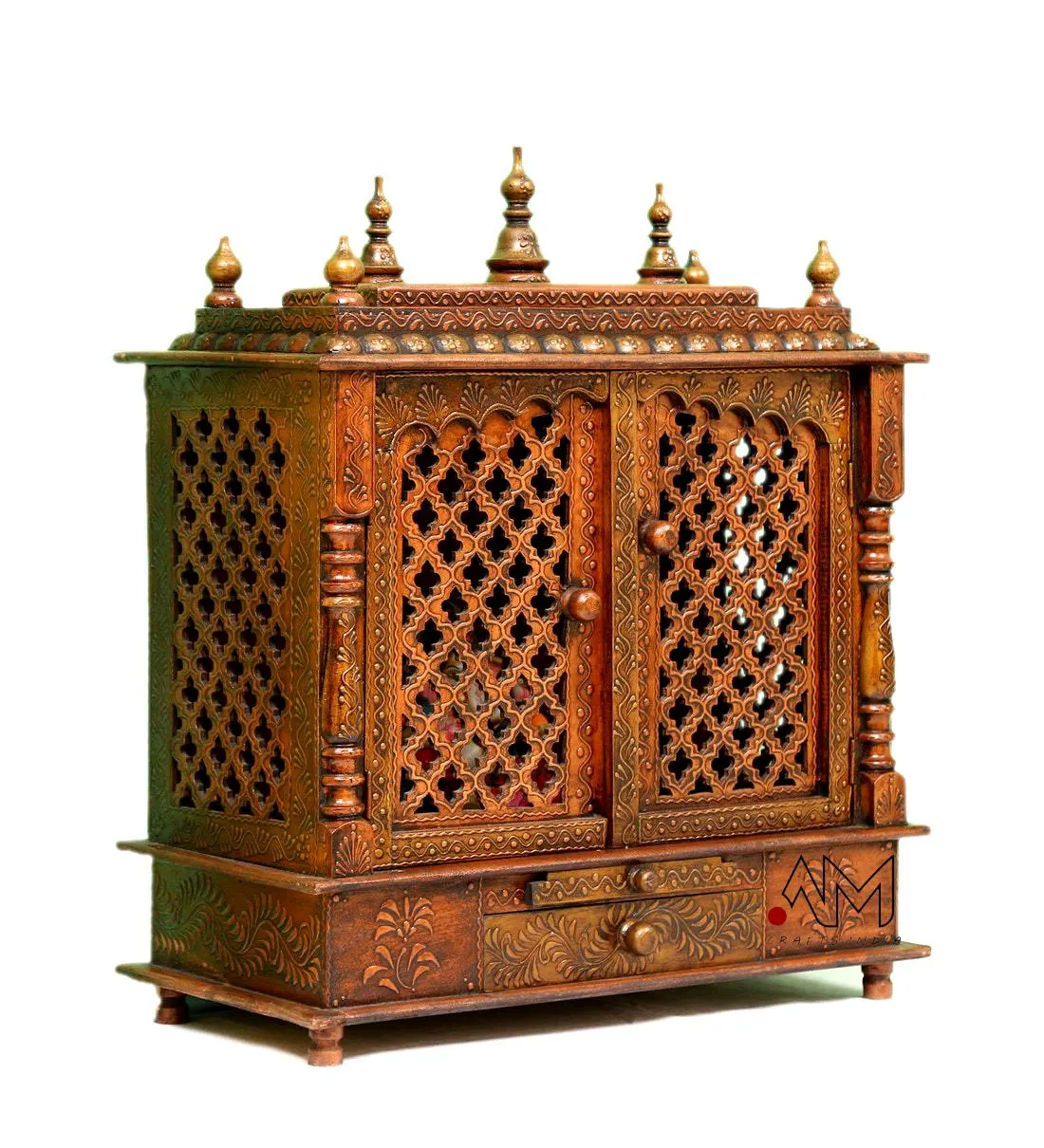 Mandirwood Brown Wooden MDF Mandir with Drawers – Handcrafted Hindu Temple for Home Pooja, Decorative Spiritual Decor, 24x12x30 Inch