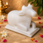 Mandirwood Mini White Nandi Statue 4cm Marble Look Nandi Bull Idol for Shiva Worship Temple Decor