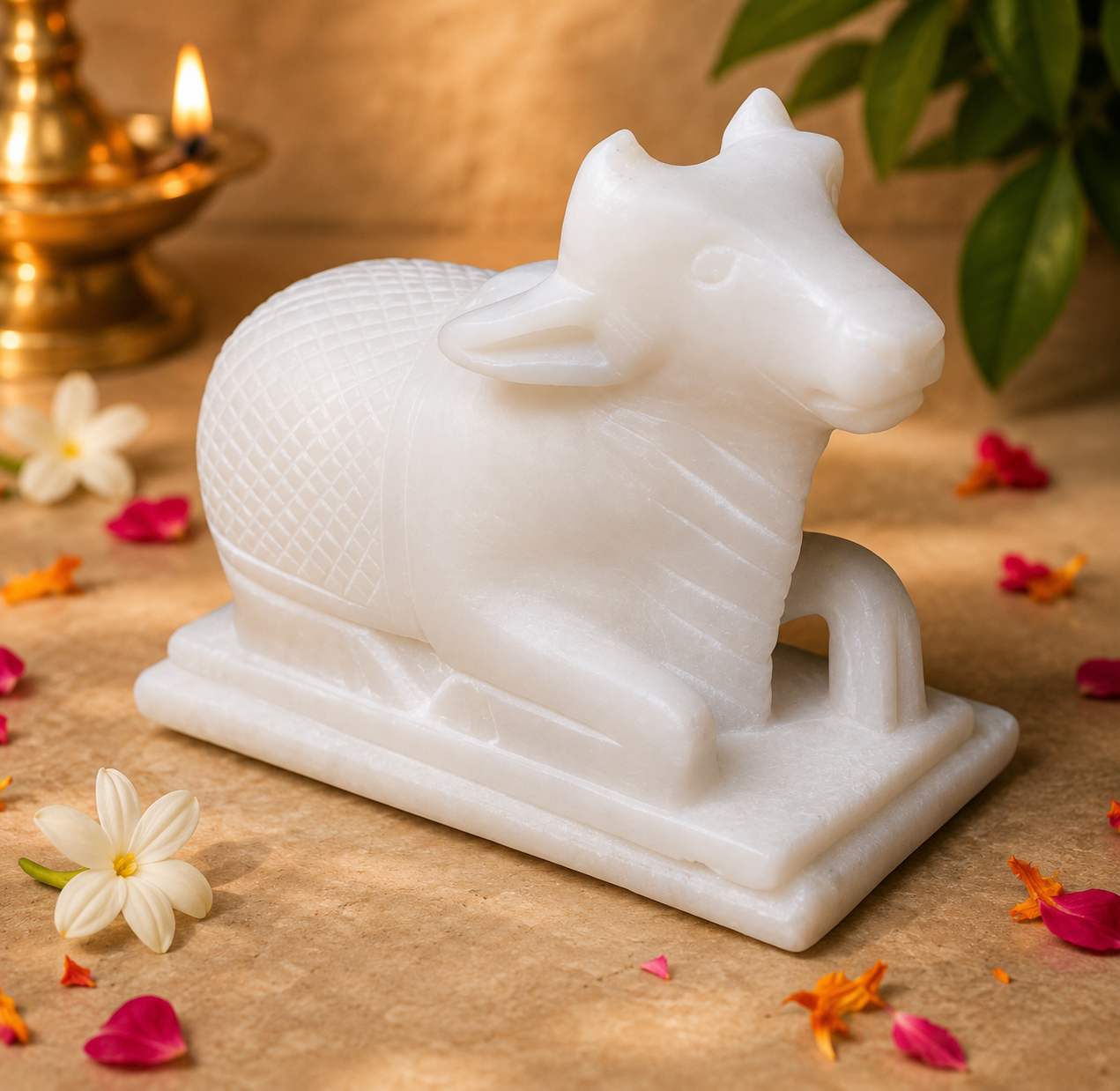 1st-n.png Mandirwood Mini White Nandi Statue 4cm Marble Look Nandi Bull Idol for Shiva Worship Temple Decor - Image 1
