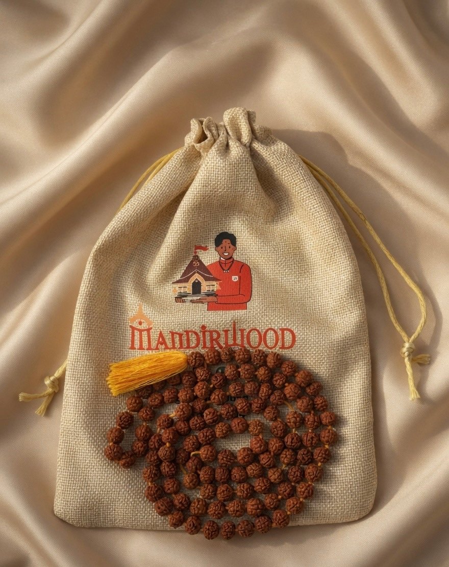 IMG_7721.jpeg Mandirwood Authentic 5 Mukhi Rudraksha Mala 108 Beads (4-6mm) - Image 1