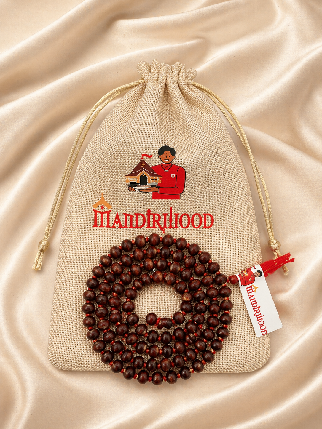 MAIN.png Mandirwood Natural Red Chandan Mala Necklace, 108 Beads, Meditation, Japa, Divine Energy (4-8mm) - Image 1