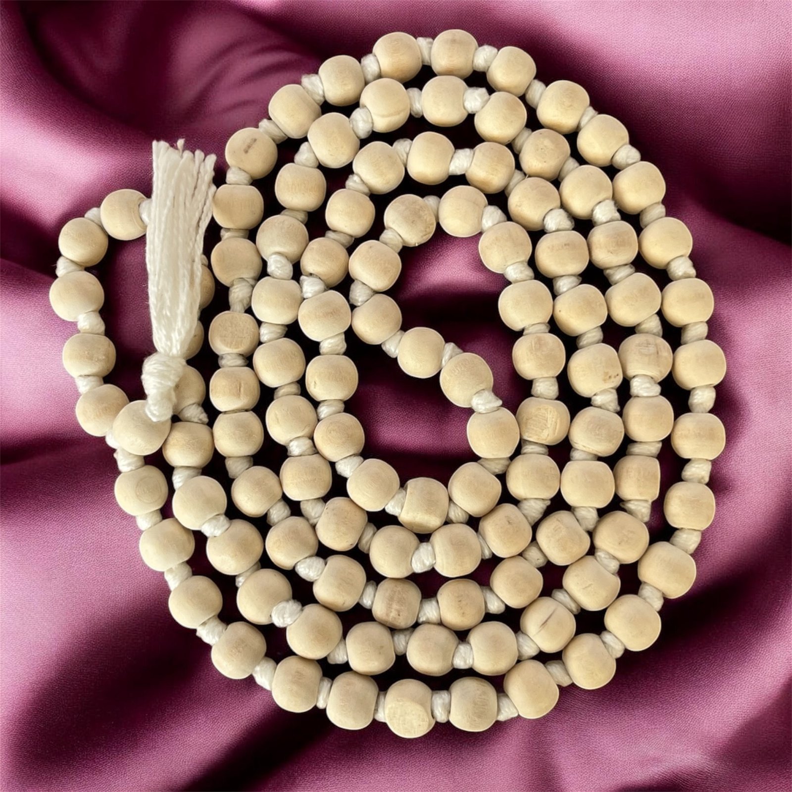 Photoroom_20260416_134359.jpg Mandirwood White Chandan Mala, 4-8mm Sandalwood Prayer Beads, Meditation, Spiritual Focus - Image 1