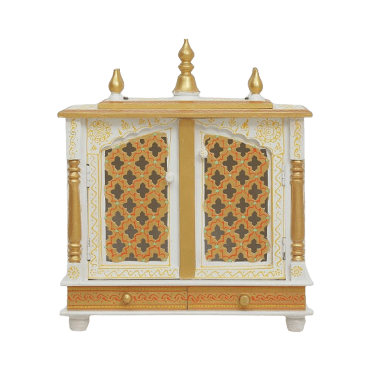 img2-min-1.png Mandirwood White Home Temple with Orange Golden Shade - Image 1