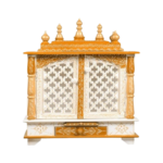Mandirwood Saffron Home Temple With White & Golden Shade