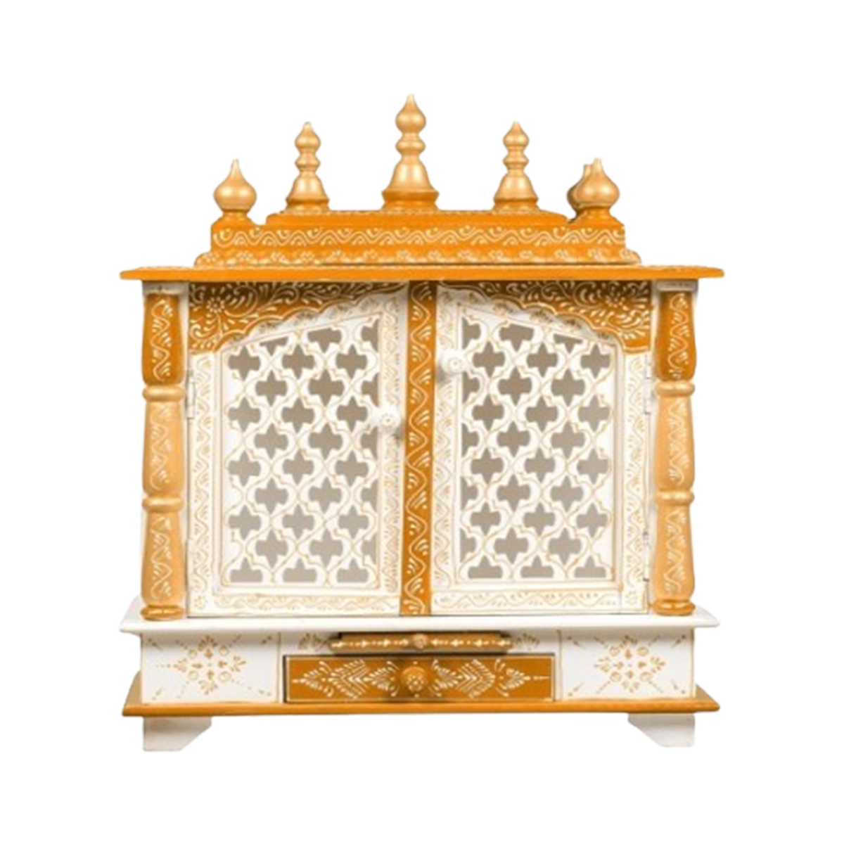 mandir1.png Mandirwood Saffron Home Temple With White & Golden Shade - Image 1