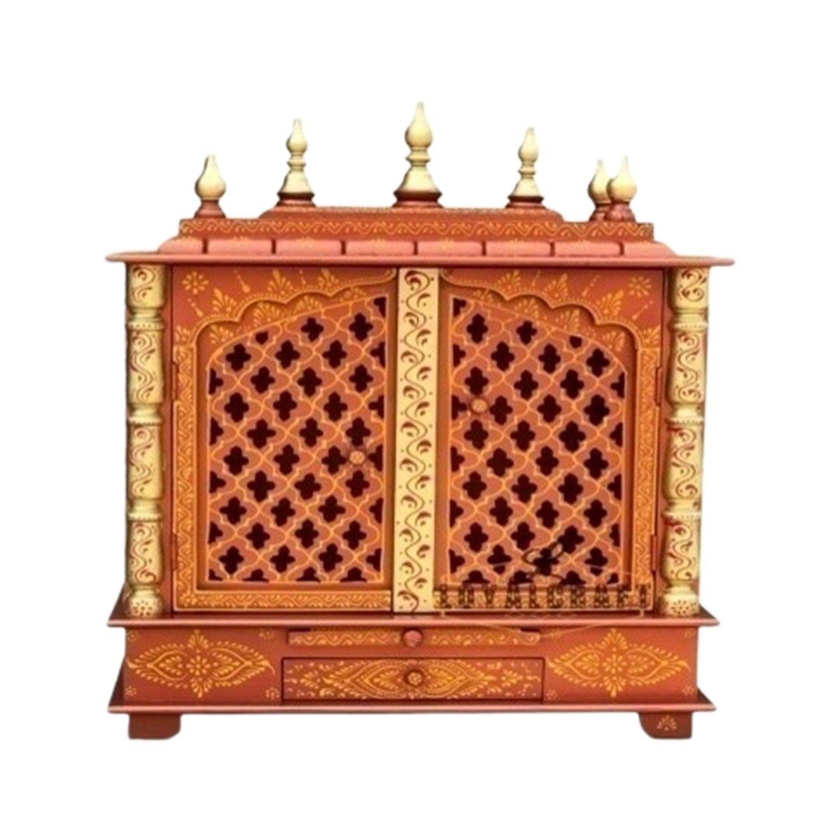 mandir2.png Mandirwood Light Brown Home Temple with Golden Shade - Image 1