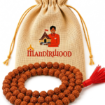 Mandirwood 5 Mukhi Rudraksha Mala, 108 Beads Necklace, Authentic Natural Rudraksha Prayer Mala for Meditation, Yoga, Prayer & Chanting (5–6 mm, Saffron)