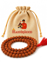 Mandirwood 5 Mukhi Rudraksha Mala, 108 Beads Necklace, Authentic Natural Rudraksha Prayer Mala for Meditation, Yoga, Prayer & Chanting (5–6 mm, Saffron)