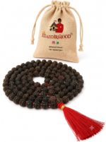 Mandirwood Black Rudraksha Mala, 5 Mukhi 108 Beads Necklace, Natural Rudraksha Prayer Mala for Meditation, Yoga, Prayer & Chanting (5–6 mm, Black)