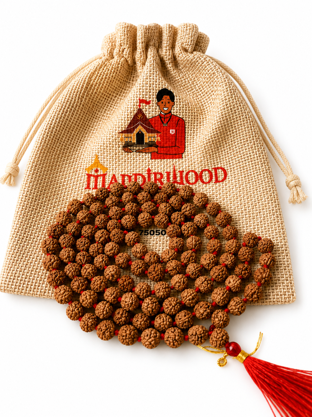 MAIN IMAGE Mandirwood 5 Mukhi Rudraksha Mala, 108 Beads for Meditation & Prayer, Natural Brown Rudraksha Beads – 5–6 mm beads, Ideal for Daily Meditation, Chanting, Prayer and Spiritual Practice - Image 1
