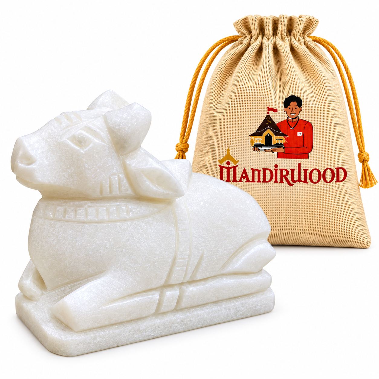 Main 4 inch Mandirwood Authentic White Marble Nandi Idol 4 Inch | Nandi Maharaj Statue for Lord Shiva Puja, Home Temple, Meditation & Spiritual Decor - Image 1