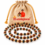 Mandirwood Authentic Rudraksha With Karungali Mala Ebony Wood Beaded Spritual Necklace With Golden Capping For Regular Use