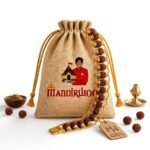 Mandirwood Rudraksha Beaded Bracelet with Golden Finish, Traditional Spiritual Bracelet with Mandirwood Jute Potli Bag for Meditation, Prayer, Daily Wear & Gifting - Image 2