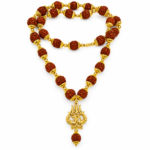 Mandirwood Rudraksha Mala with Om Trishul Pendant, Spiritual Necklace with Storage Potli Bag, Beaded Prayer Mala for Meditation, Yoga, Chanting & Daily Wear - Image 2