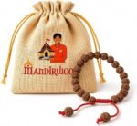 Mandirwood Saffron Rudraksha Bracelet with Jute Potli Bag | Authentic Adjustable Panchmukhi Rudraksha Bracelet for Meditation, Yoga, Prayer & Daily Wear