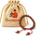 Mandirwood Saffron Rudraksha Bracelet with Jute Potli Bag | Authentic Adjustable Panchmukhi Rudraksha Bracelet for Meditation, Yoga, Prayer & Daily Wear