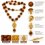 Mandirwood Rudraksha Mala with Om Trishul Pendant, Spiritual Necklace with Storage Potli Bag, Beaded Prayer Mala for Meditation, Yoga, Chanting & Daily Wear - Image 3