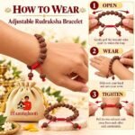 Mandirwood Saffron Rudraksha Bracelet with Jute Potli Bag | Authentic Adjustable Panchmukhi Rudraksha Bracelet for Meditation, Yoga, Prayer & Daily Wear - Image 3