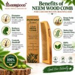 Mandirwood 100% Pure Neem Wood Comb, Wide & Fine Tooth Natural Wooden Hair Comb for Men & Women, All Hair Types- Bina - Image 2
