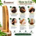 Mandirwood 100% Pure Neem Wood Comb, Wide & Fine Tooth Natural Wooden Hair Comb for Men & Women, All Hair Types- Bina - Image 3