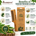 Mandirwood 100% Pure Neem Wood Comb, Wide & Fine Tooth Natural Wooden Hair Comb for Men & Women, All Hair Types- handle Comb - Image 2