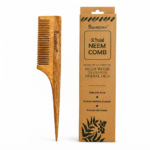 Mandirwood 100% Pure Neem Wood Comb, Wide & Fine Tooth Natural Wooden Hair Comb for Men & Women, All Hair Types- Tail