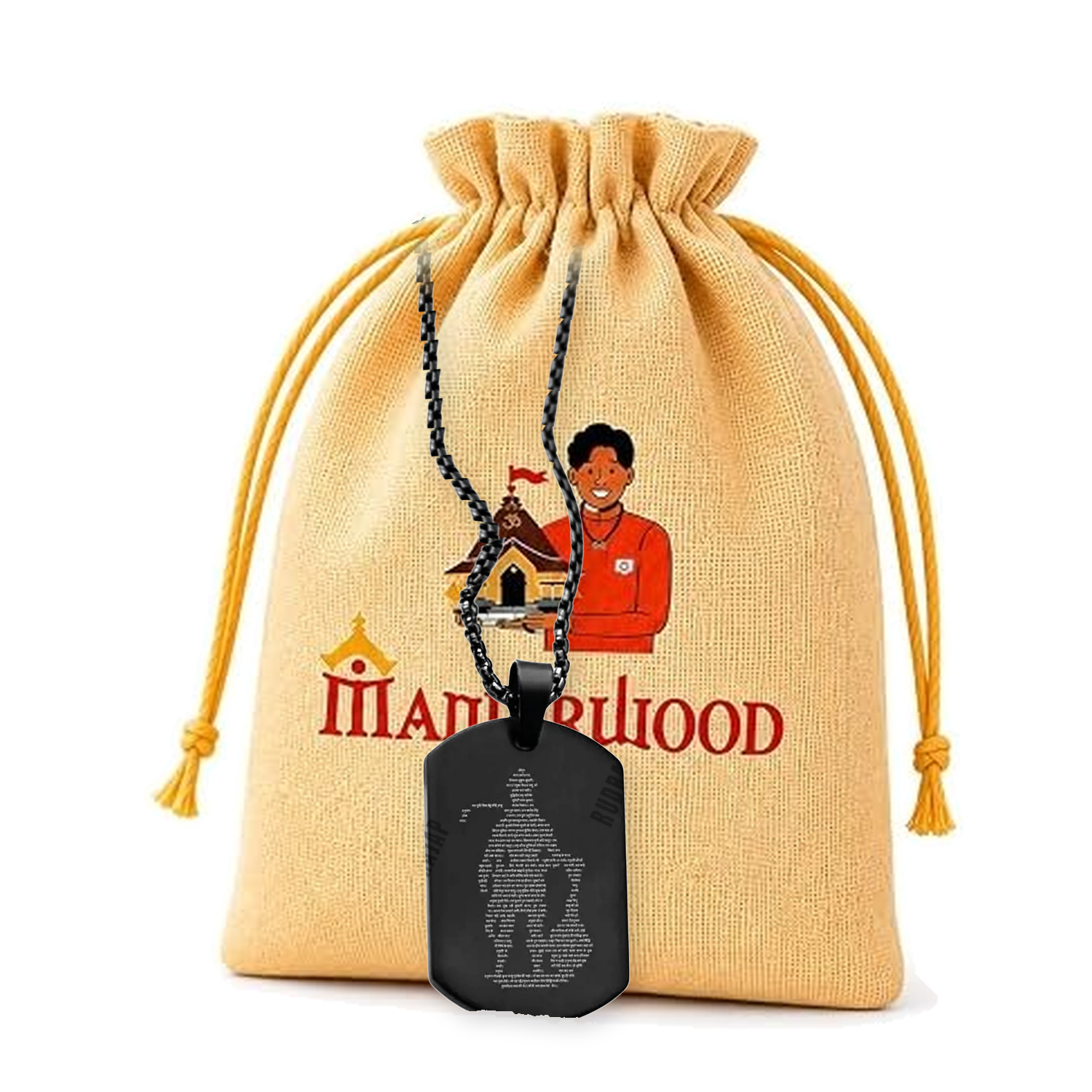 mandirwood_black_tag_straight_on_bag_1500x1500 Mandirwood Black Hanuman Chalisa Necklace | Black Hanuman Pendant | Hindu Spiritual Jewelry | Protection Amulet - Image 1