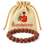 Mandirwood Authentic Indonesian 5 Mukhi Rudraksha Bracelet with Potli Bag, Stretch Prayer Bead Bracelet for Meditation, Yoga, Chanting, and Daily Spiritual Wear